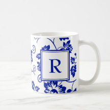 Padrões do Jardim Azul Monograma Café Mug