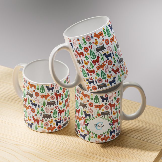 Caneca De Café Padrões do Monograma de Arte Folicular Escandinávi (Criador carregado)