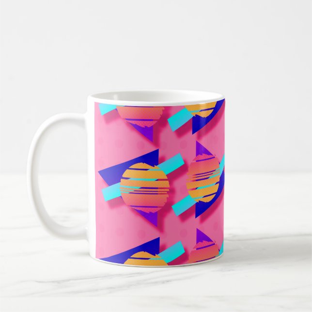 Caneca De Café Padrões do triângulo Neon Memphis Rosa Quente (Esquerda)