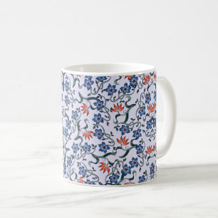 Caneca De Café Padrões Florais Azuis Vibrantes com Vinhas Verdes