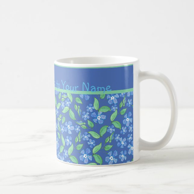 Caneca De Café Padrões Florais Ditsy De Travões Azuis Personaliza (Direita)