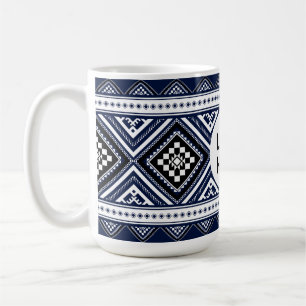Caneca De Café Padrões Geométricos Étnicos Abstratos Pretos com L
