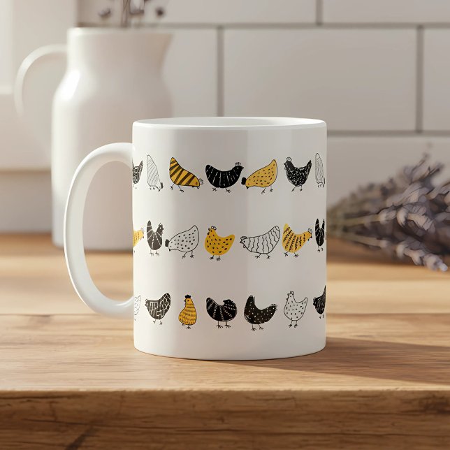 Caneca De Café Padrões para animais de Fazenda de frango feliz (happy chicken pattern mug farmhouse style)