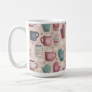 Caneca De Café Padrões sem costura Cozy Winter com Knit Mittens