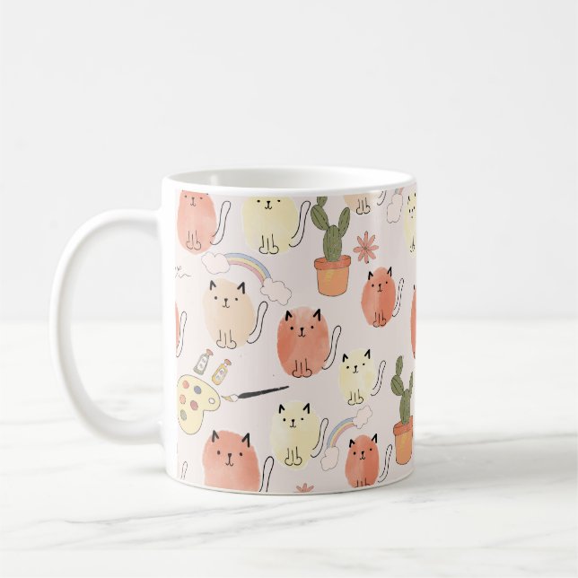 Caneca De Café Padrões sem costura de gatos brancos (Esquerda)