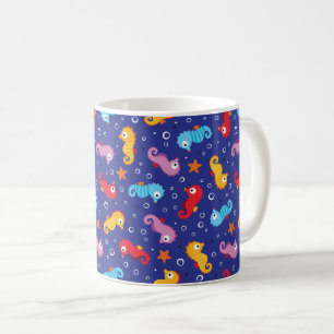 Caneca De Café Padrões sem costura para cavalos marinhos
