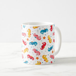 Caneca De Café Padrões sem costura para cavalos marinhos