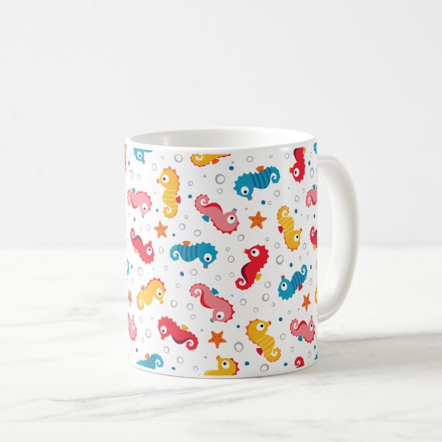 Caneca De Café Padrões sem costura para cavalos marinhos (Frente Esquerda)