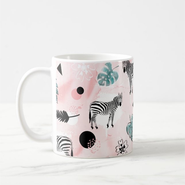 Caneca De Café Padrões Tie-Dye das Folhas Tropicais Zebras (Esquerda)