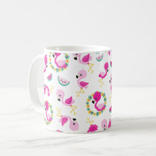 Caneca De Café Padrões Tropicais, Flamingos, Melancias, Flores