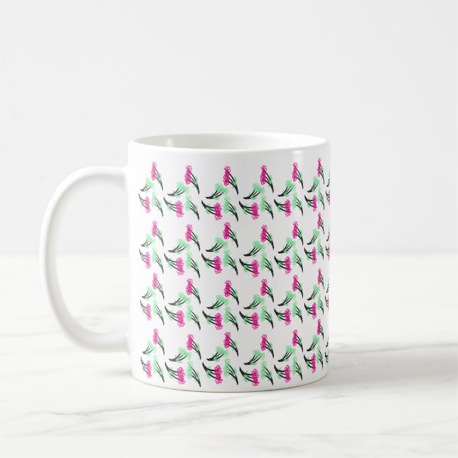Caneca De Café Padrões Verdes Rosa das Flores de Dodle (Esquerda)