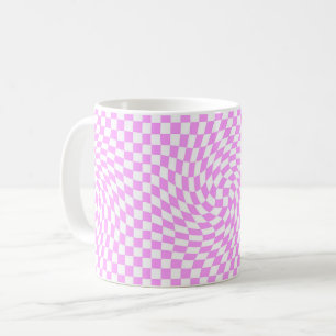 Caneca De Café Padrões Vermelhos, Verificados, Rosa e Moda Branca