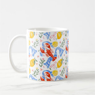 Caneca De Café Padronagem Xadrez de Verão Italiano com Lagosta e