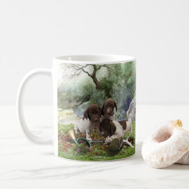 Caneca De Café Pãezinhos bonitos de Pointer Shorthired Alemães (Com Donut)