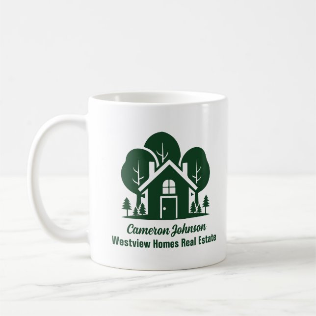 Caneca De Café Página Verde da Empresa Imobiliária Personalizada (Esquerda)