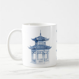 Caneca De Café Pagoda Chinoiserie Blue e White Coffee Mug