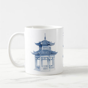 Caneca De Café Pagoda Chinoiserie Blue e White Coffee Mug