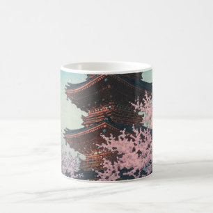 Caneca De Café Pagode de uma tarde de primavera em xilogravura ja