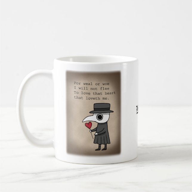 Caneca De Café Pague Doutor com Poema de Amor Medieval Nome perso (Esquerda)