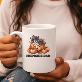 Caneca De Café Pai Bulldog Francês no Halloween com Abóboras