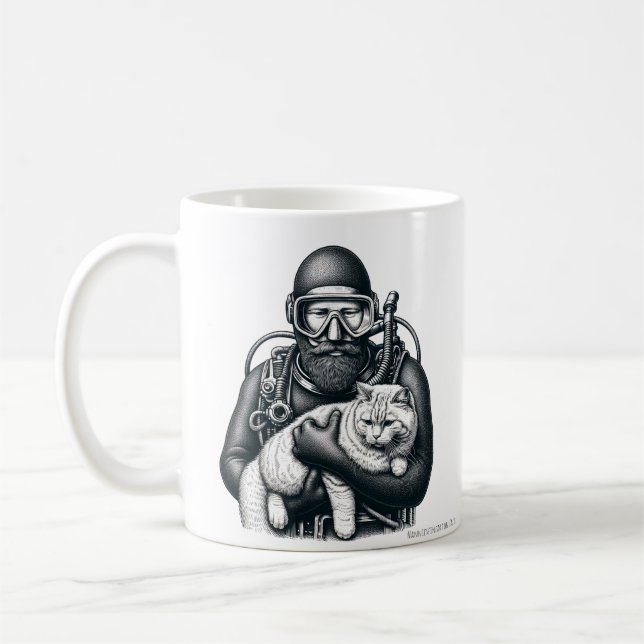 Caneca De Café Pai de Gato de Scuba Diving (Esquerda)