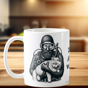 Caneca De Café Pai De Gato Divertido Scuba Diver Personalize
