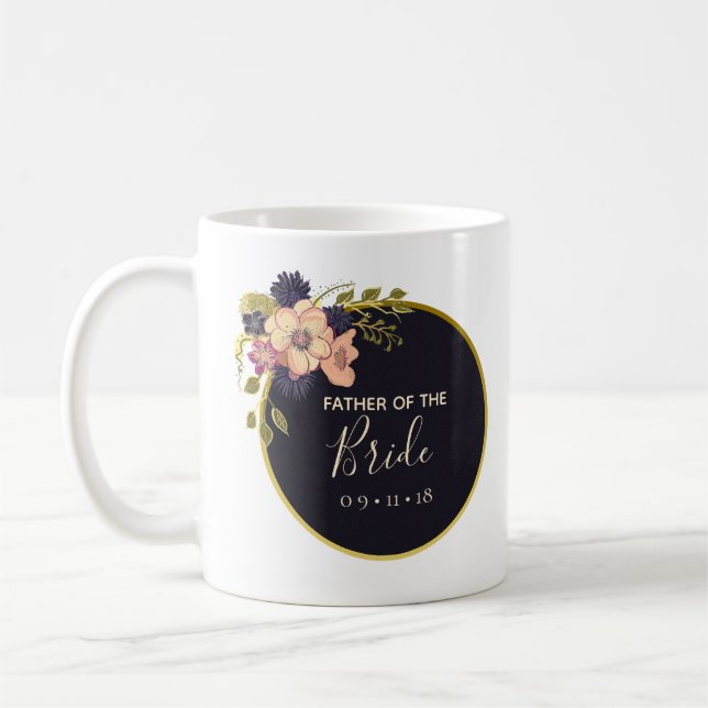 Caneca De Café Pai do Noivo Floral Rosa Água-forte Inverno (Esquerda)