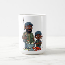 Caneca De Café Pai e Filho Afro-Americanos Pescando
