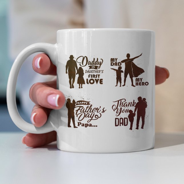 Caneca De Café Pai e Filho Silhuettes Dia de os pais de Aniversár (Criador carregado)