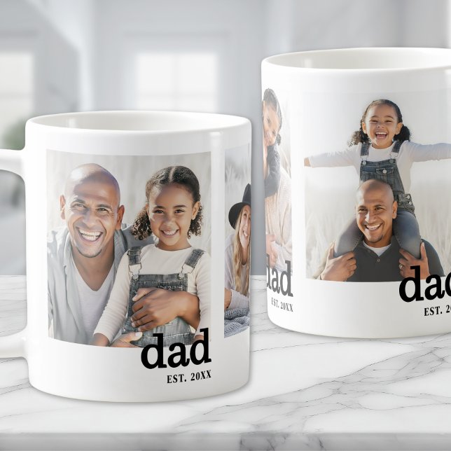 Caneca De Café Pai Fundado 3 Foto (Dad Established 3 Photo Collage Coffee Mug)