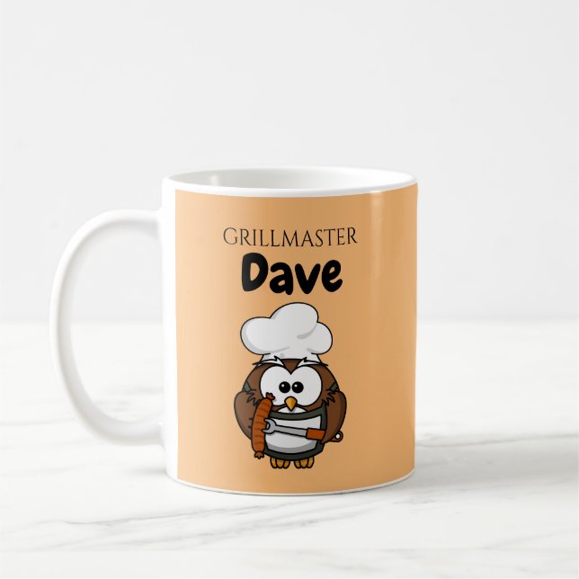 Caneca de Café Pai Grillmaster Coruja Fofa (Esquerda)