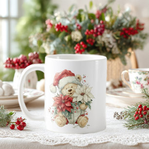 Caneca De Café Pai Natal ursinho com flores de Natal
