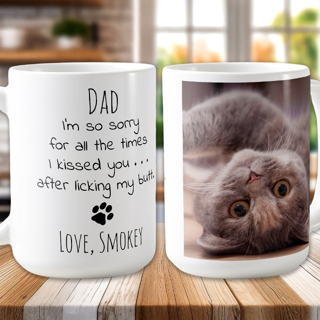Caneca De Café Pai Personalizado de Gato de Foto Pet Engraçado (Criador carregado)