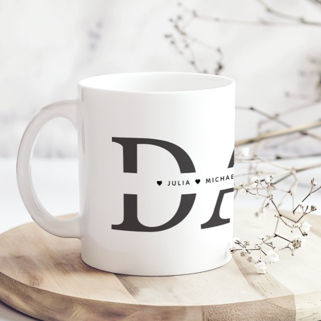 Caneca De Café Pai Preto Branco Simples Adicionar Nomes (Criador carregado)
