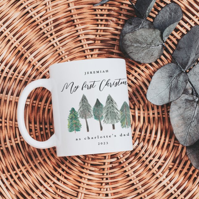 Caneca De Café Pai Primeiro Natal Pinheiros Fotográficos (Criador carregado)