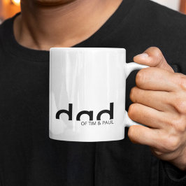 Caneca De Café Pai Simples Moderno com Nomes Crianças