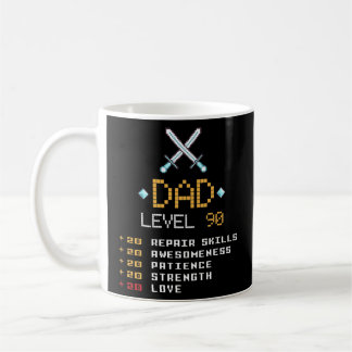 Caneca De Café Pai Stats Pixel Arcade Game Character Level 90 