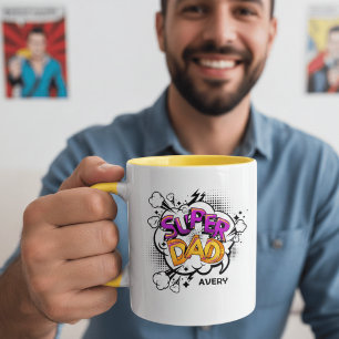 Caneca De Café Pai Super Herói Estilo Quadrinhos Nome Personaliza