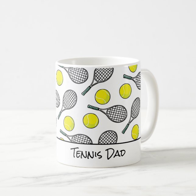 Caneca De Café Pai tênis Mãe Bolsa Raquetes Amarelo Preto (Frente Esquerda)