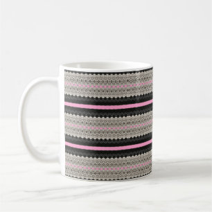 Caneca De Café Painéis de rendas Preto e Branco com Rosa