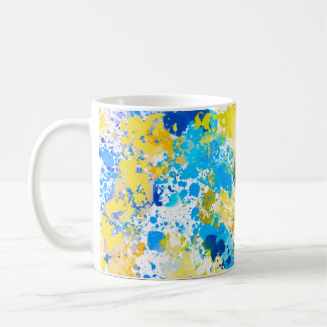 Caneca De Café Paint Splatter Blue e amarelo (Esquerda)