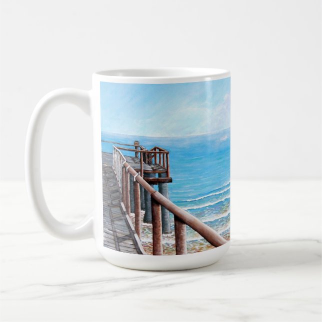 Caneca De Café Painting Wooden Pier Ocean (Esquerda)