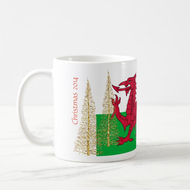 Caneca De Café País de Gales Bandeira Dourada Árvores de Natal Mu (Esquerda)