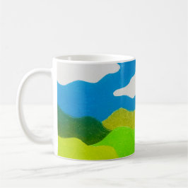 Caneca De Café Paisagem Abstrata de Lápis de Cor Céu Azul