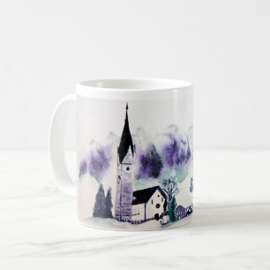 Caneca De Café Paisagem aquática da igreja serena de inverno
