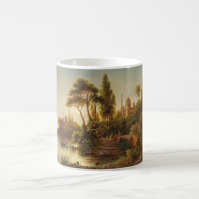 Caneca De Café Paisagem Asiática na Luz da Noite (Arte Sunset) (Centro)