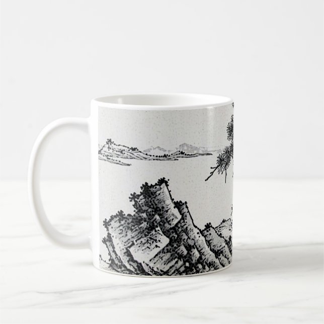 Caneca De Café Paisagem chinesa com caneta e tinta com pinheiros (Esquerda)