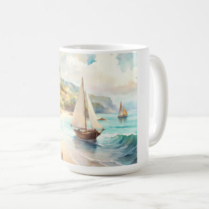 Caneca De Café Paisagem com navios de mar e de navegação
