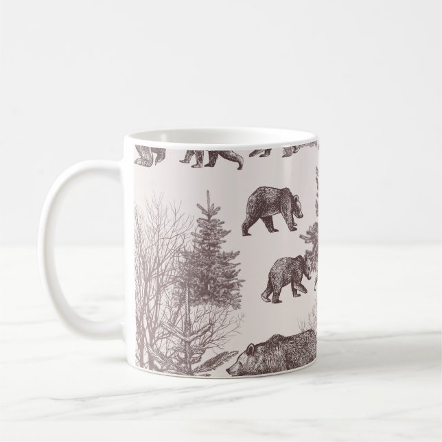 Caneca De Café Paisagem com ursos, filhotes, árvores de inverno e (Esquerda)