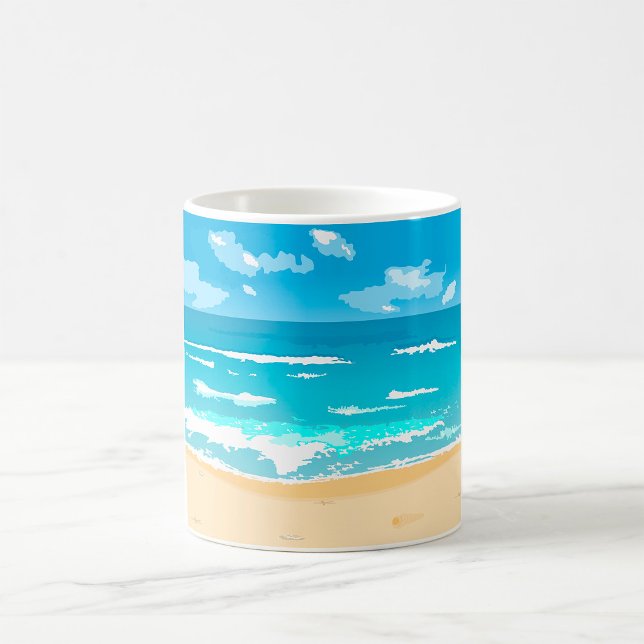 Caneca De Café Paisagem Costeira da Cena de Praia do Oceano Tropi (Criador carregado)